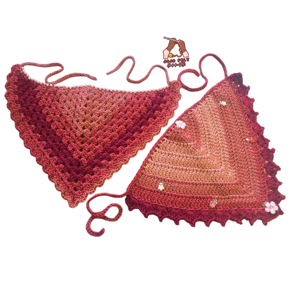 Clay Ombre Scallop/Bead Edge Bandana & Clay Ombre Scallop/Picot Edge Bandana
